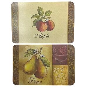 Heirloom Apple Pear Placemats Fruit Reversible Wipe Clean Multicolor 4 Piece Set